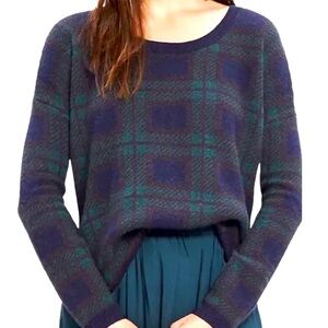 MADEWELL Tartan Mohair Alpaca Wool Plaid Sweater Navy Green Women's Size XS